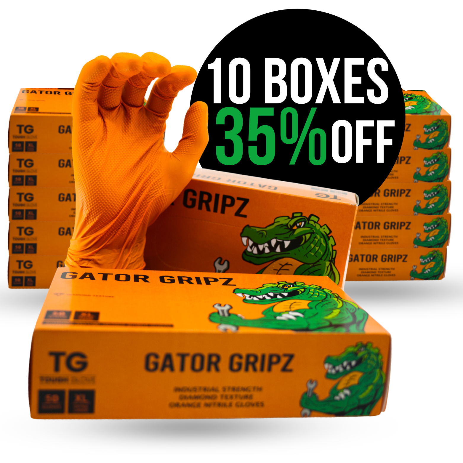 10 Boxes Of Gator Gripz - By Tough Glove -  10 BOXES OF 50 (500 Gloves)